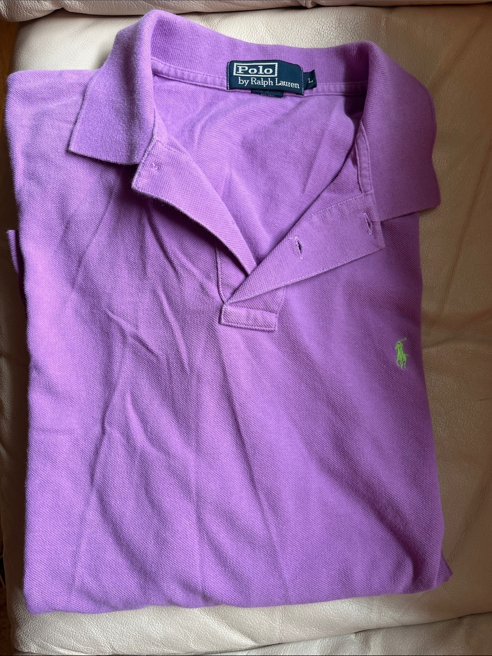 Polo by Ralph Lauren Purple Mesh Cotton Polo with Lime Pony